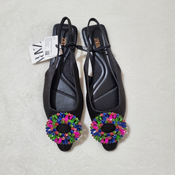 Zara Embellished Flat Slingbacks Size 6.5 Eur 37 - Picture 5 of 10